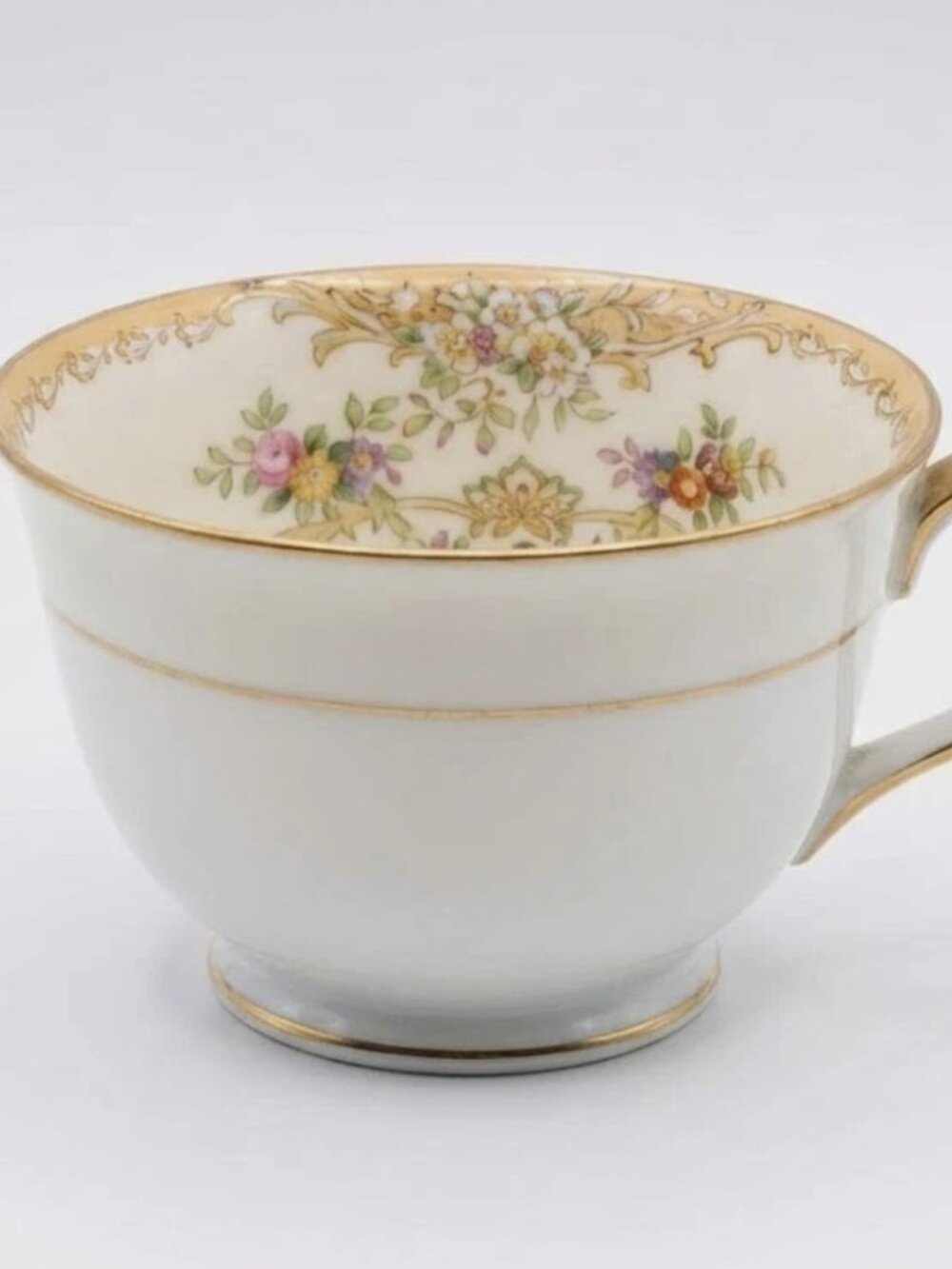 Noritake China “M” Coffee Tea Cup Floral Gold - Japan - Replacement Cup